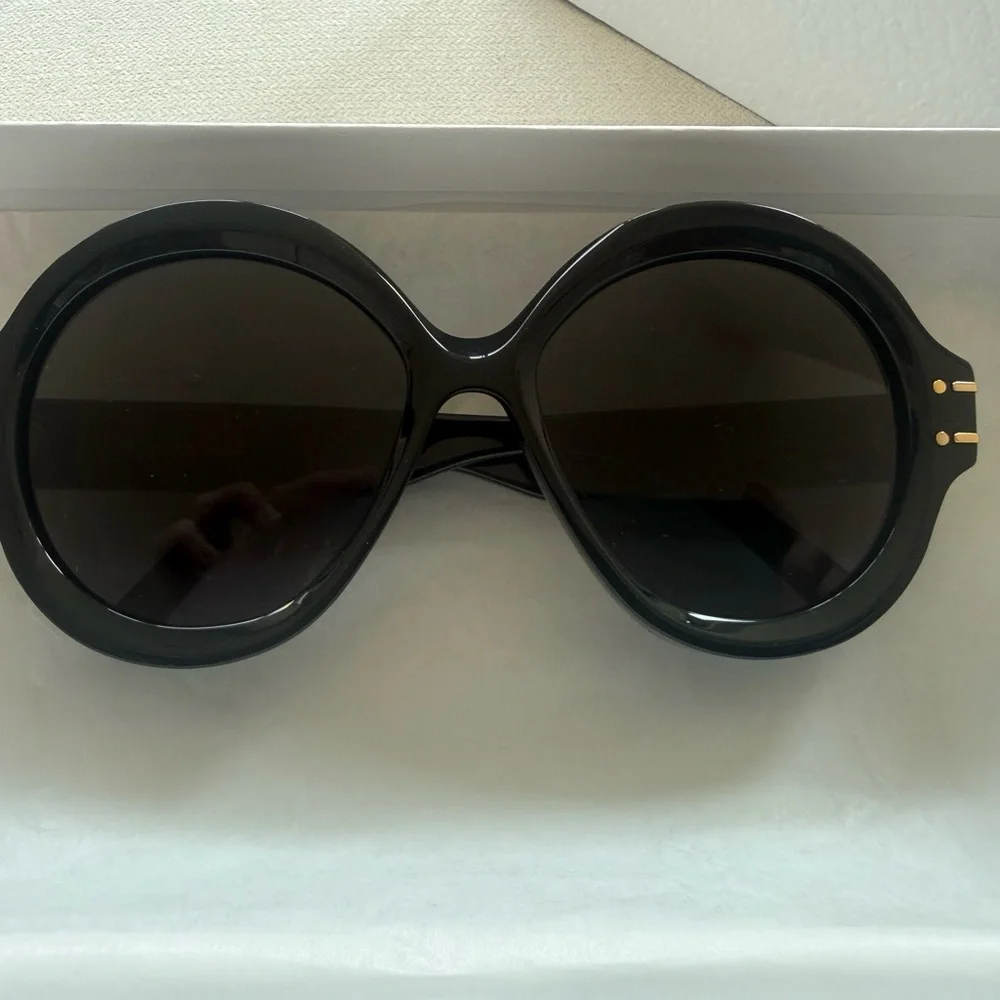 Dior Black Round Women's Sunglasses with Gold Accents